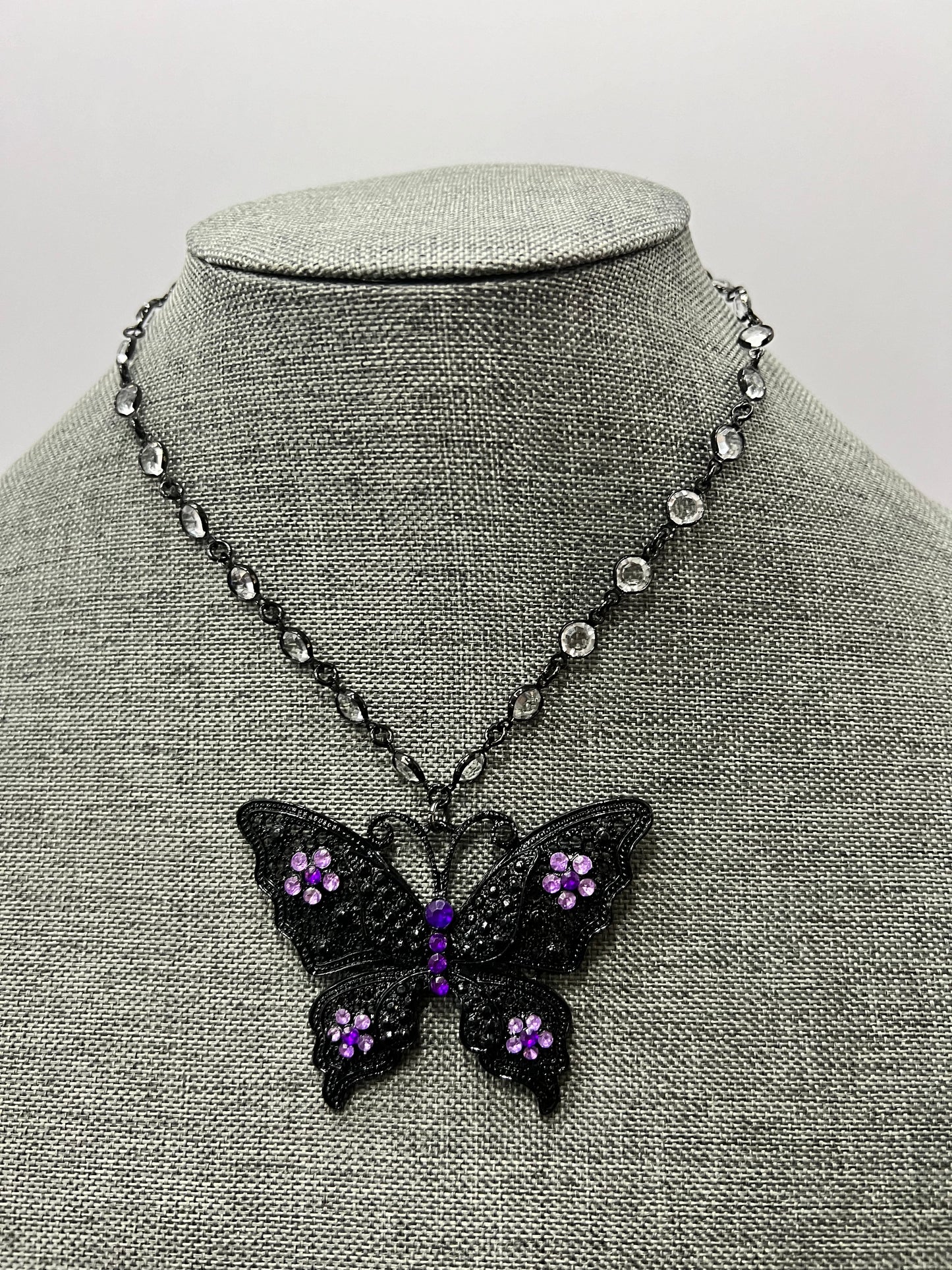 Black and purple butterfly necklace