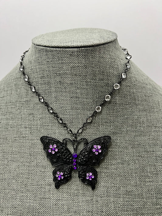 Black and purple butterfly necklace